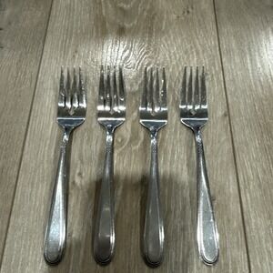 Stanley Roberts Rogers Co Stainless Korea Vanity 4 Salad Forks Beaded Outline